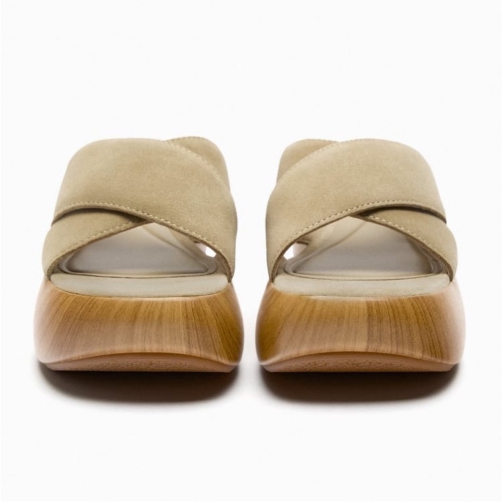 Zara Platform Tan Air Fit Cow Leather Upper Sandal Clogs Sz. 8 - Picture 5 of 15